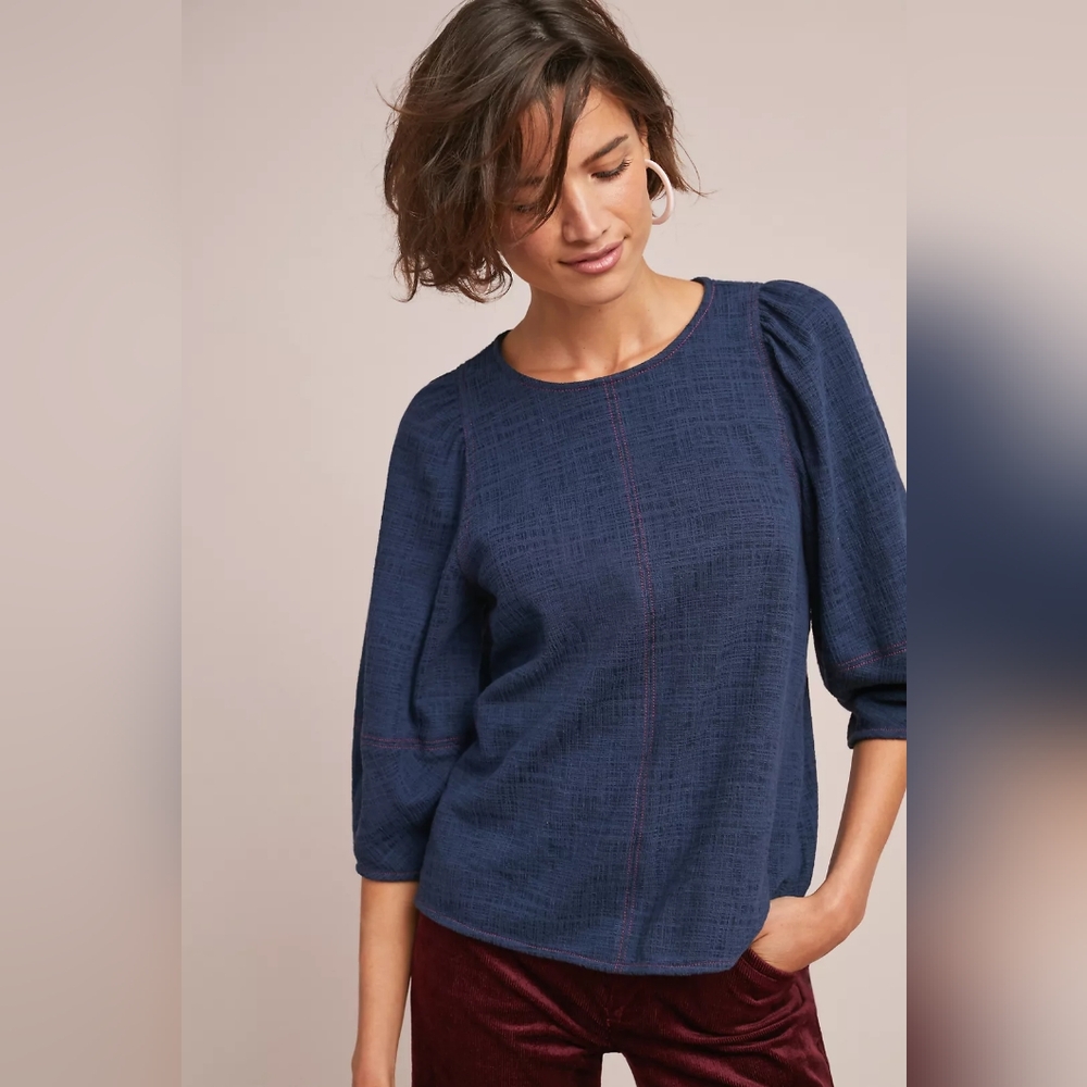 Anthropologie Current Air Blue Puff Sleeve Blouse Large